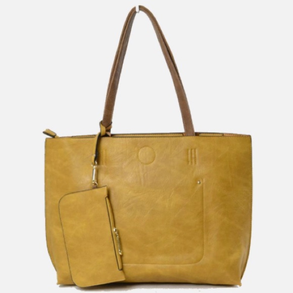 Mustard / Brown Tote Bag With Matching Wristlet